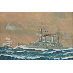 Artysta nieokreślony (XIX/XX w.), Pancernik niemiecki na morzu, 1907