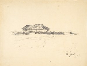 Teodor Grott ( 1884-1972), Krajobraz z wiejskim domem, 1910