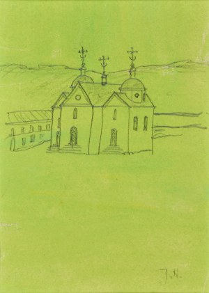Jerzy NOWOSIELSKI (1923-2011), Cerkiew murowana na zielonym tle