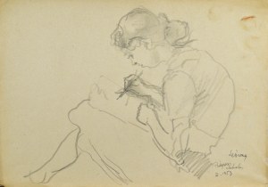 Kasper POCHWALSKI (1899-1971), Młoda dziewczyna w trakcie rysowania, 1953