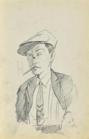 Stanisław ŻURAWSKI (1889-1976), Szkic mężczyzny w czapce palącego papierosa