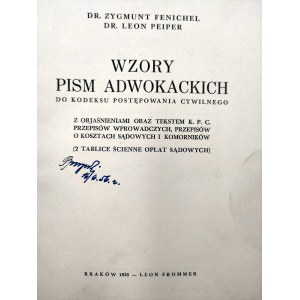 Fenichel Z, Peiper L. - Wzory pism adwokackich - Kraków 1933