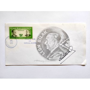 Karta ze znaczkiem Leon Bilak oraz autografem