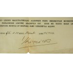 [AUTOGRAF] Potwierdzenie wpisania w poczet studentów z autografem rektora Heliodora Święcickiego