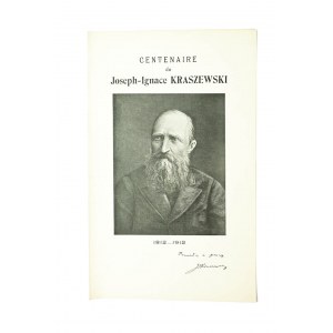 Centenaire de Joseph Ignace Kraszewski / Stulecie urodzin Józefa Ignacego Kraszewskiego, zaproszenie na wieczór poświęcony temu wybitnemu polskiemu pisarzowi, Paryż 1913r.