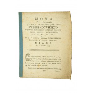 Mowa przy powitaniu Ignacego Przebendowskiego miana dnia 12 kwietnia 1779