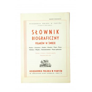 Prospekt Wydawnictwa Słownik biograficzny Polaków na świecie, Księgarnia Polska w Paryżu [1959r.]