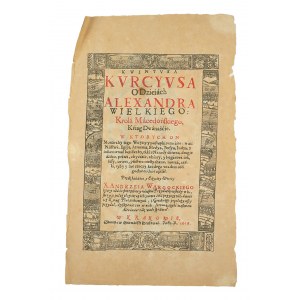 Winieta tytułowa dzieła Kvintusa Kurcyusa O dzieiach Alexandra Wielkiego Króla Macedońskiego ksiąg dwanaście, Kraków 1618r., wydanie II, druk Stanisław Giermański - przerys Wł. Bartynowskiego z końca XIX wieku