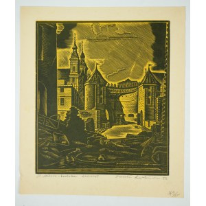 ŁUCKIEWICZ Stanisław - [drzeworyt] Stare Miasto, Barbakan, 20,5 x 23,5cm, 1956r.