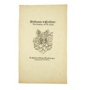 SZARFENBERG Mikołaj - sygnet drukarni użyty m.in.: Konstytucje, Statuty i Przywileje na Walnych Sejmach koronnych od 1550 aż do 1578 uchwalonych, Kraków 1579 - przerys Wł. Bartynowskiego z końca XIX wieku