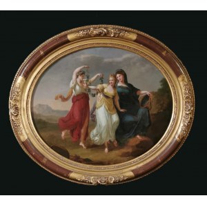 Angelica KAUFFMANN (1741-1807) - według, Scena alegoryczna - Piękno kierowane przez roztropność odrzuca dowcip gardząc nagabywaniem szaleństwa
