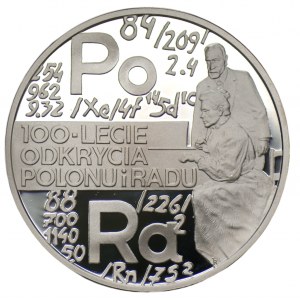 20 złotych 1998 100-lecie Odkrycia Polonu i Radu + folder emisyjny