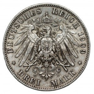 NIEMCY - Saksonia - Fryderyk August III - 3 marki 1909 (E) Muldenhütten