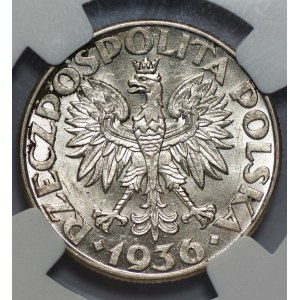 2 złote 1936 Żaglowiec - NGC AU 58