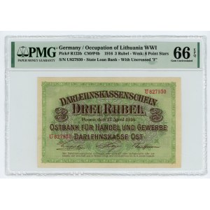 Posen/Poznań - 3 ruble 1916 - seria U - krótka klauzula - PMG 66 EPQ -2 -ga max nota
