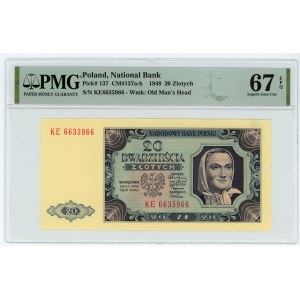 20 złotych 1948 - seria KE - PMG 67 EPQ