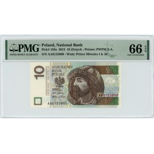 10 złotych 2012 - seria AA - PMG 66 EPQ