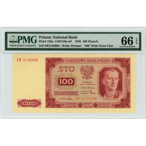 100 złotych 1948 - seria IW - RZADKA - PMG 66 EPQ