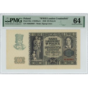 20 złotych 1940 - N - London Counterfeit - PMG 64