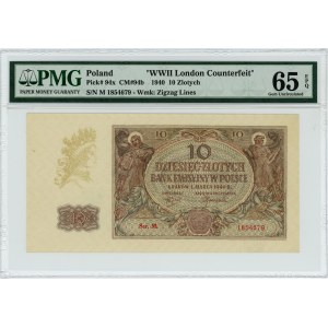 10 złotych 1940 - seria M - London Counterfeit - PMG 65 EPQ