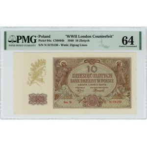 10 złotych 1940 - seria N - London Counterfeit - PMG 64