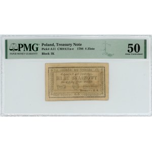 4 złote 1794 (1)(K) z odwróconym świecznikiem - PMG 50