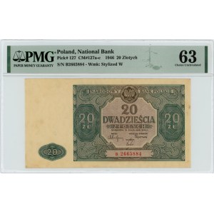 20 złotych 1946 - seria B - PMG 63