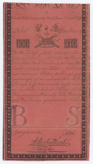 100 złotych 1794 - A - przepiękny banknot, niska numeracja 2574