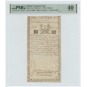 5 złotych 1794 - seria N.A.1 z błędem wszlkich - fragment napisowego filigranu D & C Blauw - PMG 40