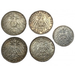 NIEMCY - zestaw 5 monet 2 i 3 marki (1903-1913)