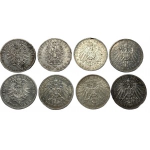 NIEMCY - zestaw 8 monet 5 marek (1876-1913)