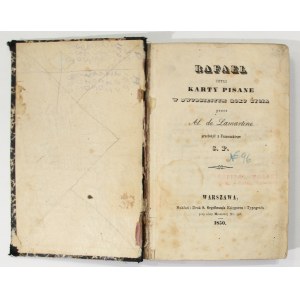 Al[phonse] de Lamartine, Rafael czyli karty pisane [1850, Warszawa]
