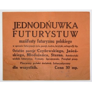 Banderola do Jednodniówki Futurystów. Rzadsza od jednodniówki! 1921.