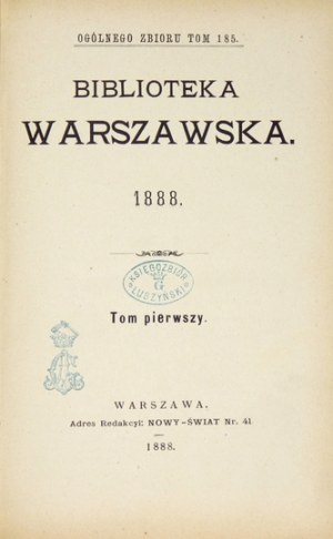 BIBLIOTEKA Warszawska. R. 1888, vols. 1-4.