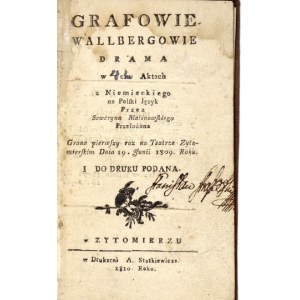 GERSDORF Charlotte Eleonore Wilhelmine - Grafowie Wallbergowie. Drama w 5ciu aktach z niemieckiego na polski język przez...