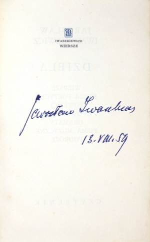 J. IWASZKIEWICZ – Wiersze. 1958. z podpisem autora.