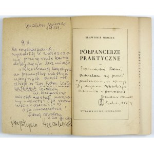 S. Mrożek – Półpancerze praktyczne. 1953. Z intrygującą dedykacją autora.