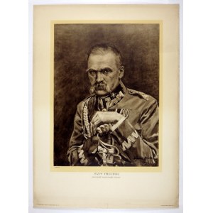 [PIŁSUDSKI Józef]. Čiernobiela reprodukcia obrazu Wojciecha Kossaka Marszałek Józef Piłsudski....