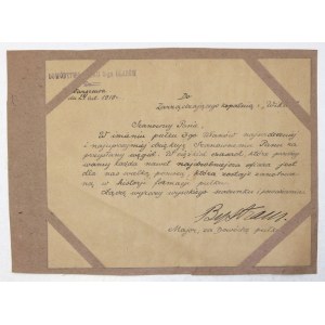 [KOHLE für die Armee]. Handschriftliche Bestätigung von Major Cyprian Bystram, im Namen des Kommandeurs des 3. Lancers Regiment, an den Verwalter der Co...