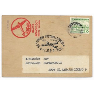 [FLUGAUSSTELLUNG in Lwiw]. Postpaket mit dem Gedenkstempel der Nationalen Luftfahrtausstellung in Lemberg am Tag der...