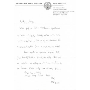 [HERBERT Zbigniew]. Handwritten letter from Zbigniew Herbert to Zdzislaw Najder, no date,...