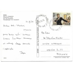 [HERBERT Zbigniew]. Postcard with handwritten correspondence from Zbigniew Herbert to Zdzislaw Najder and his wife Helena,...