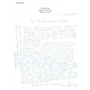 [JANTA Aleksander]. Handwritten letter from Aleksander Janta-Połczynski to Zdzislaw Najder, dat....