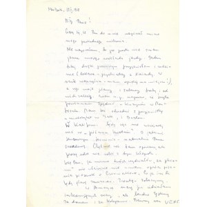 (Agnieszka OSIECKA). Handschriftlicher Brief von Agnieszka Osiecka an Zdzisław Najder, dat.....