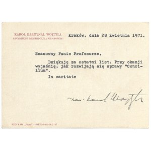 [Karol WOJTYŁA]. Cardinal Karol Wojtyla's signature under the typed page, dat....