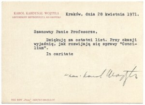 [WOJTYŁA Karol]. Podpis kardynała Karola Wojtyły pod maszynopisową kartą, dat....