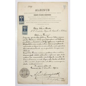 (DUNAJEWSKI Albin). Unterschrift von Kardinal Albin Dunajewski unter dem handschriftlichen offiziellen Dokument für Władysławo...