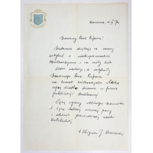 [KRASZEWSKI Zbigniew]. Handwritten letter from Zbigniew Kraszewski, bishop of Warsaw, dat....