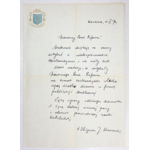 (KRASZEWSKI Zbigniew). Handschriftlicher Brief von Zbigniew Kraszewski, Bischof von Warschau, dat.....