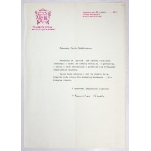 [NOWAK Stanisław]. Unterschrift des Bischofs von Częstochowa Stanisław Nowak unter dem maschinengeschriebenen Brief,...